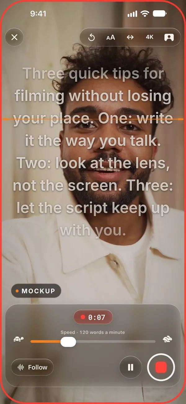 Mockup: Castline script over the live front camera while recording